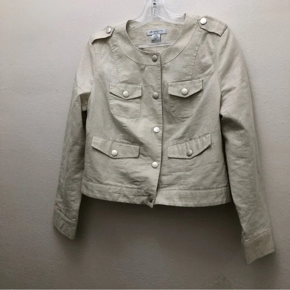 Liz Claiborne W Size PM Cream/Silver Long Sleeve Scoop Neck Short Jacket. - Picture 8 of 8